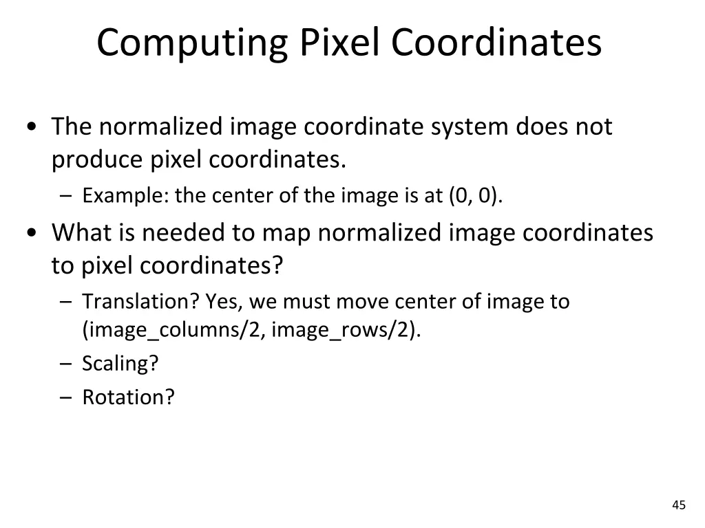 computing pixel coordinates 1