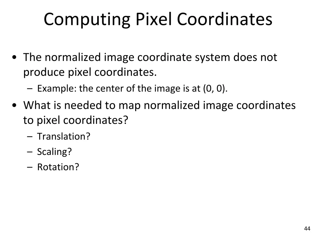 computing pixel coordinates