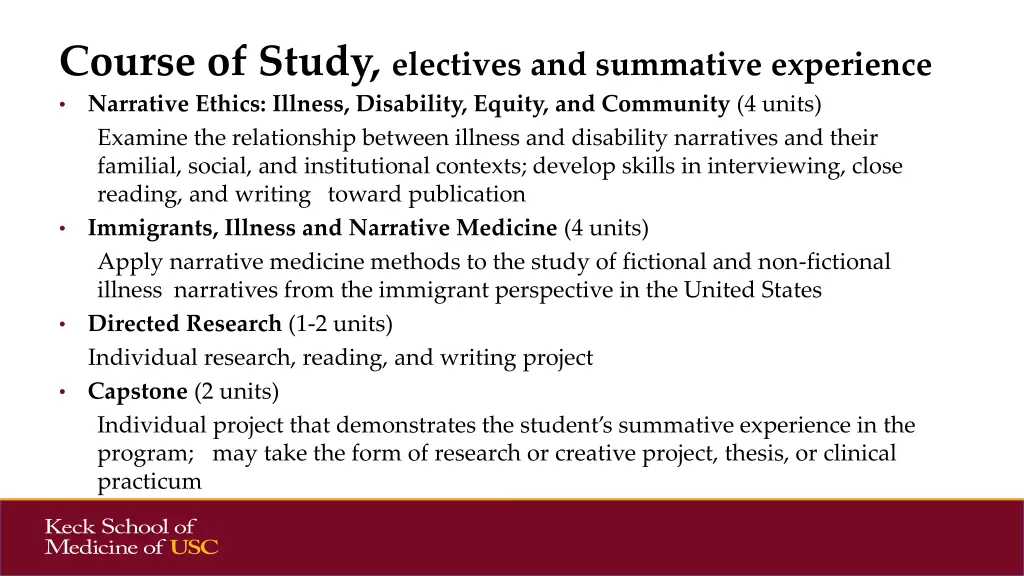 course of study electives and summative experience