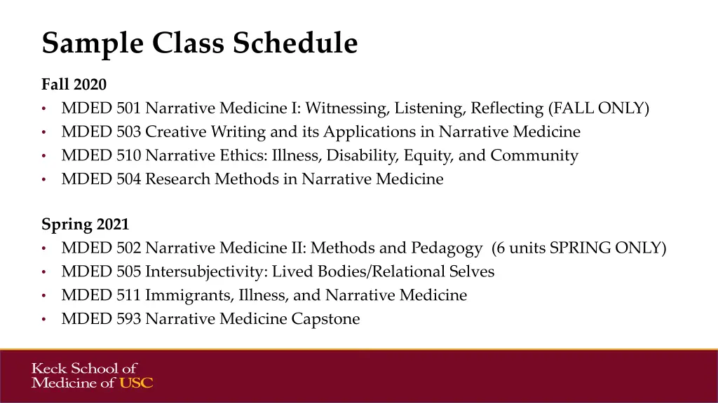 sample class schedule