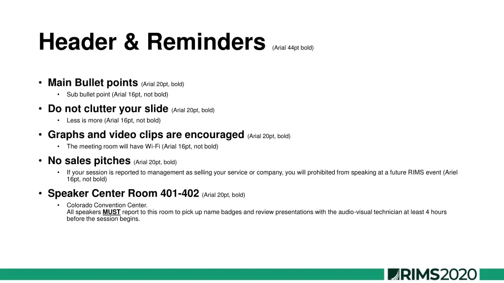 header reminders arial 44pt bold