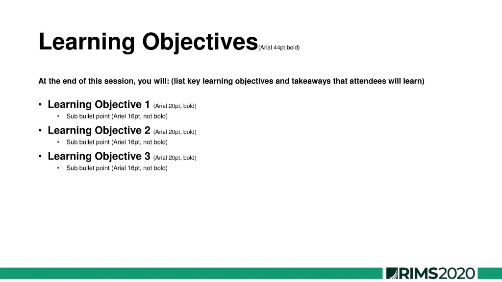 learning objectives arial 44pt bold