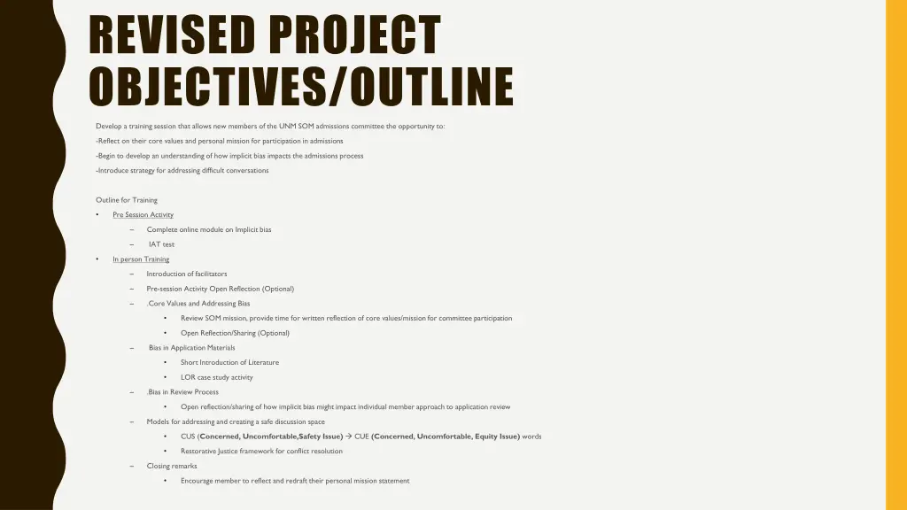 revised project objectives outline