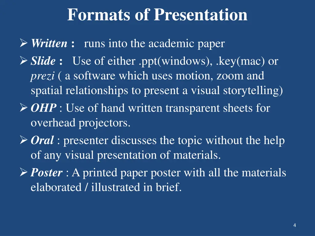 formats of presentation