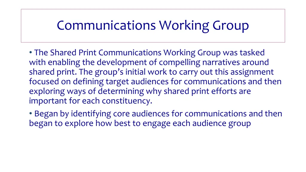 communications working group