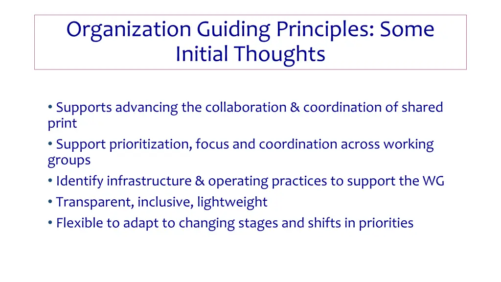 organization guiding principles some initial