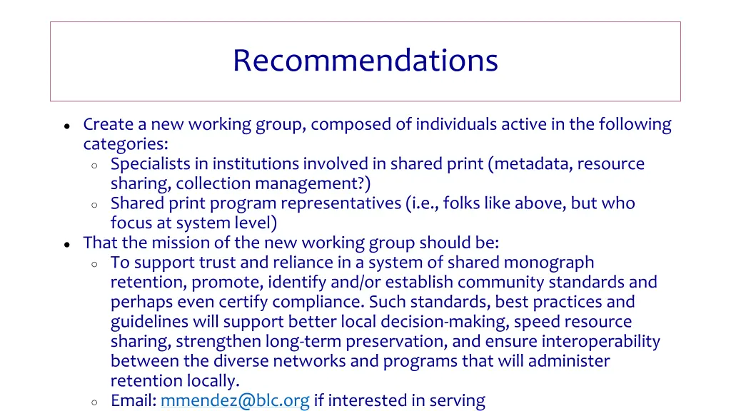 recommendations 1