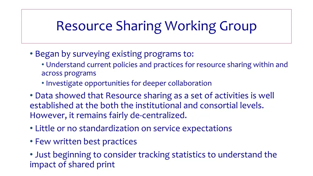 resource sharing working group