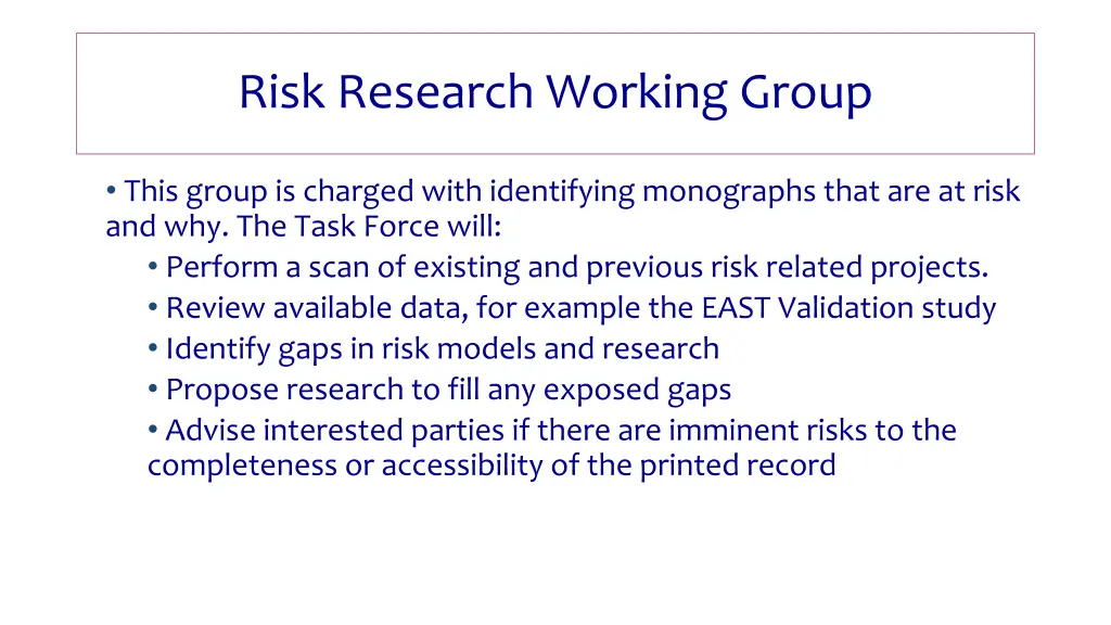 risk research working group