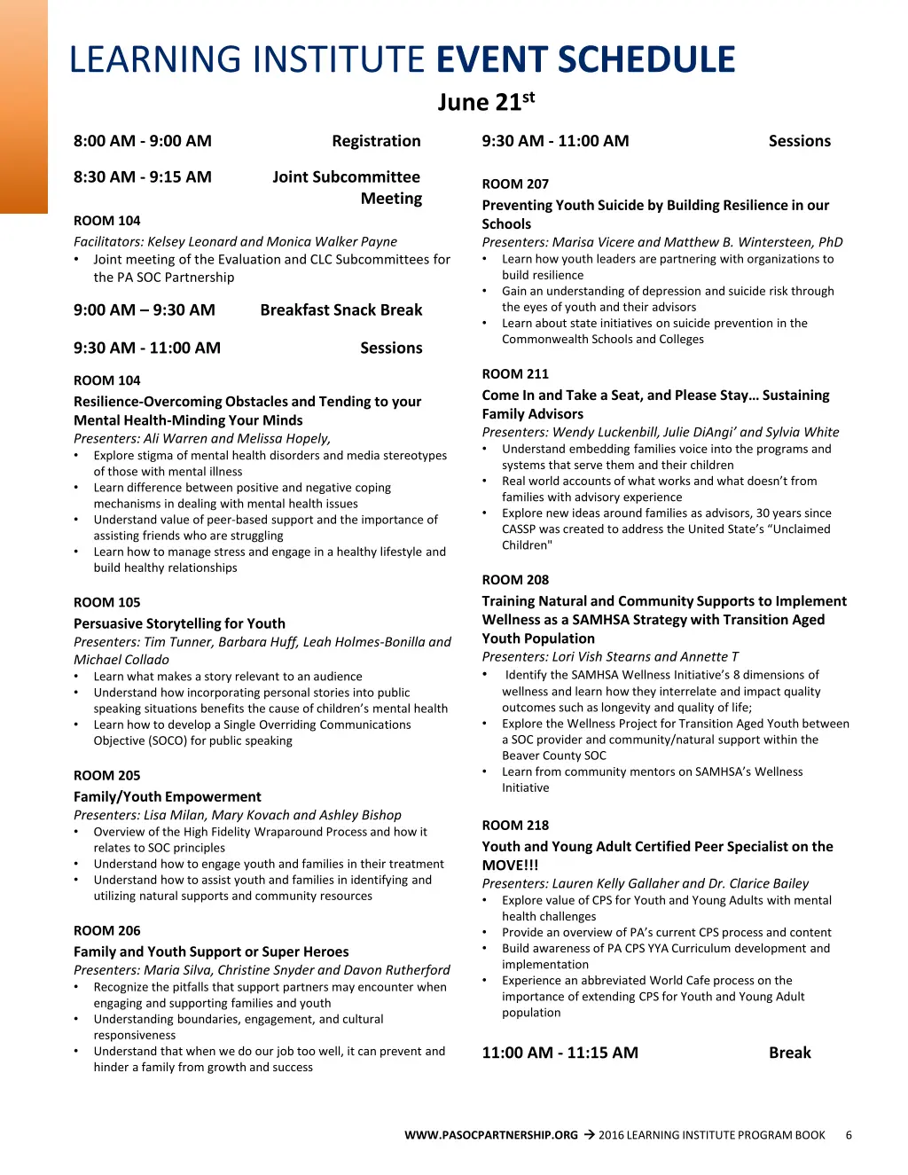 learning institute event schedule 2