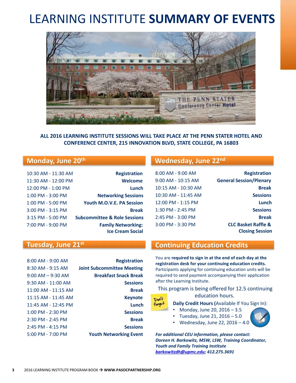 learning institute summary of events