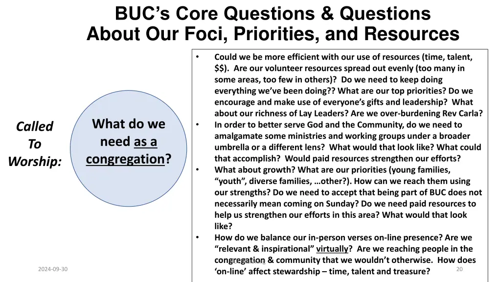 buc s core questions questions about our foci 2