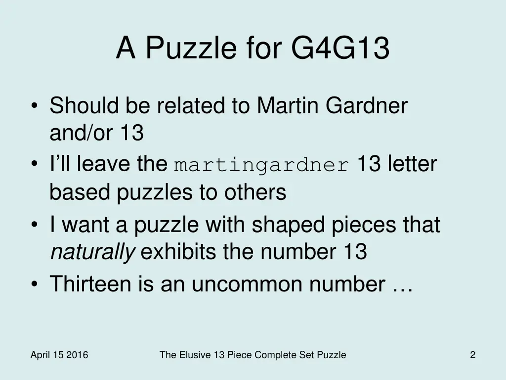 a puzzle for g4g13