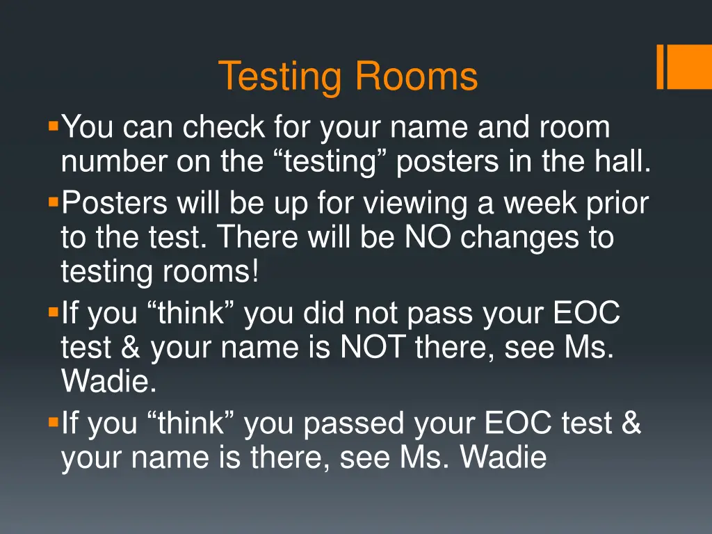 testing rooms