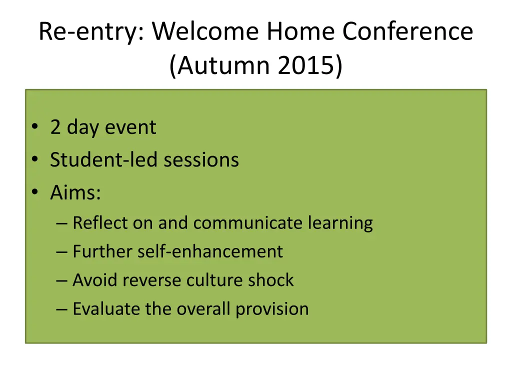 re entry welcome home conference autumn 2015