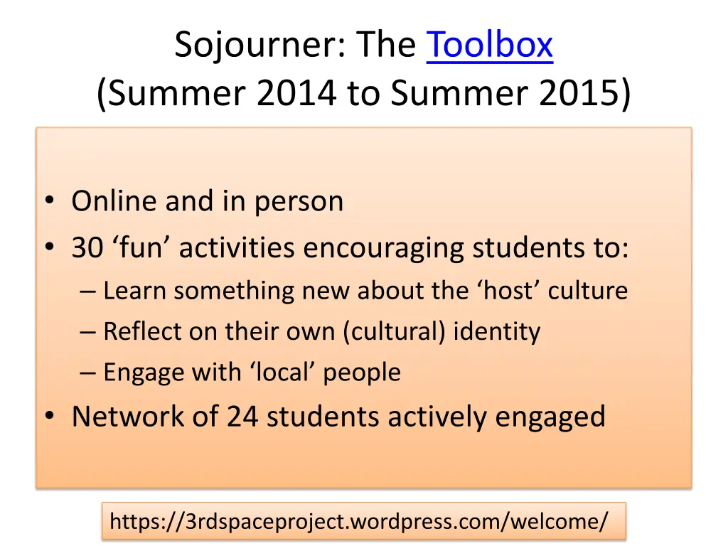 sojourner the toolbox summer 2014 to summer 2015