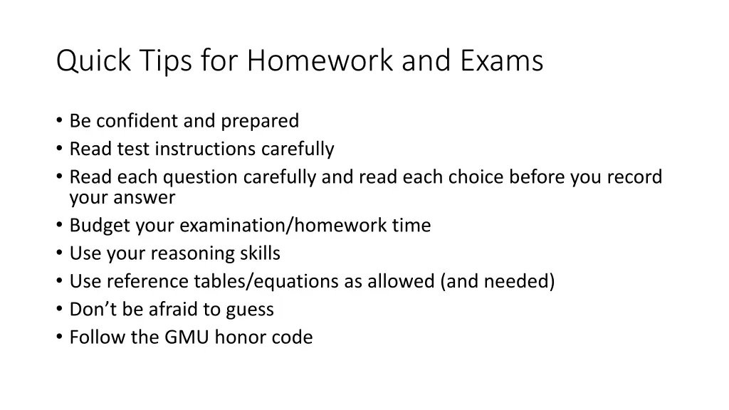 quick tips for homework and exams