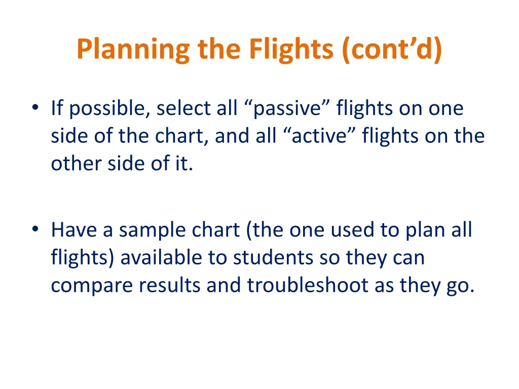 planning the flights cont d