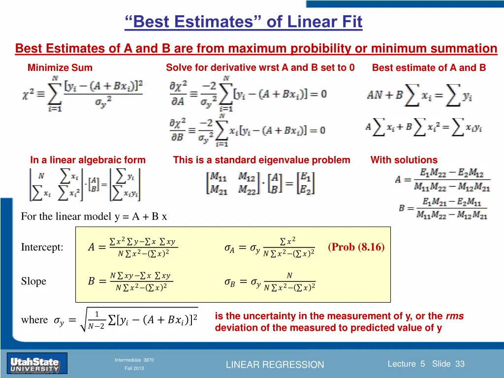 best estimates of linear fit 1