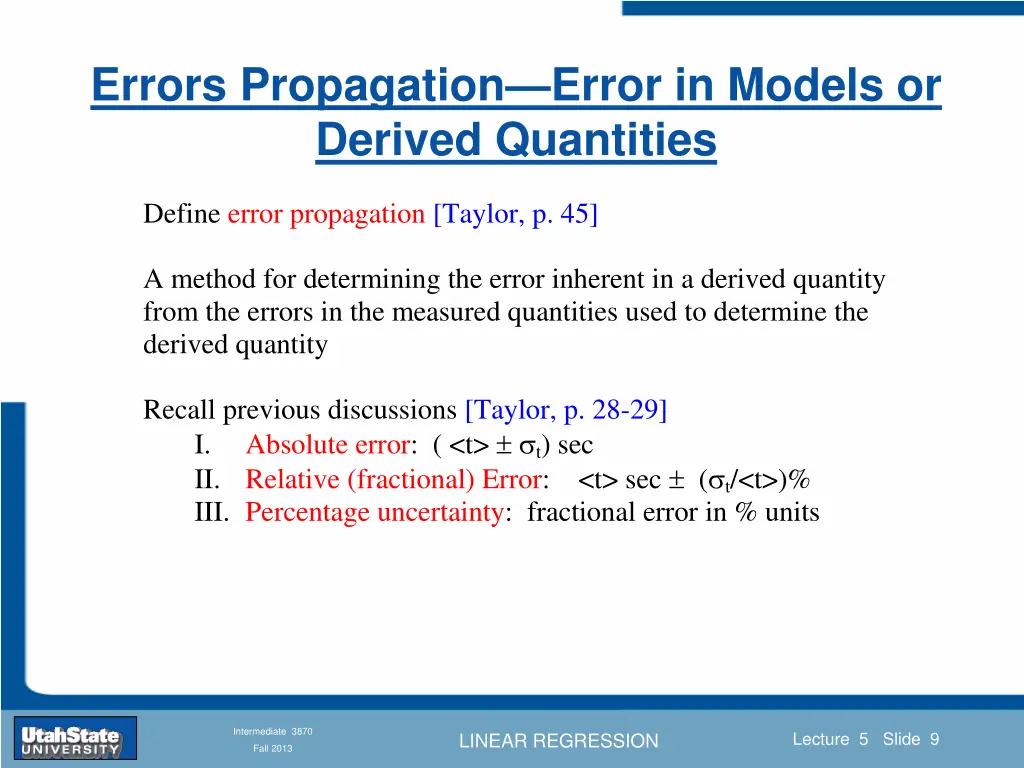 errors propagation error in models or derived