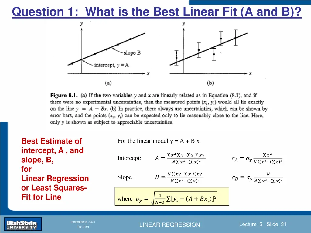 question 1 what is the best linear fit a and b