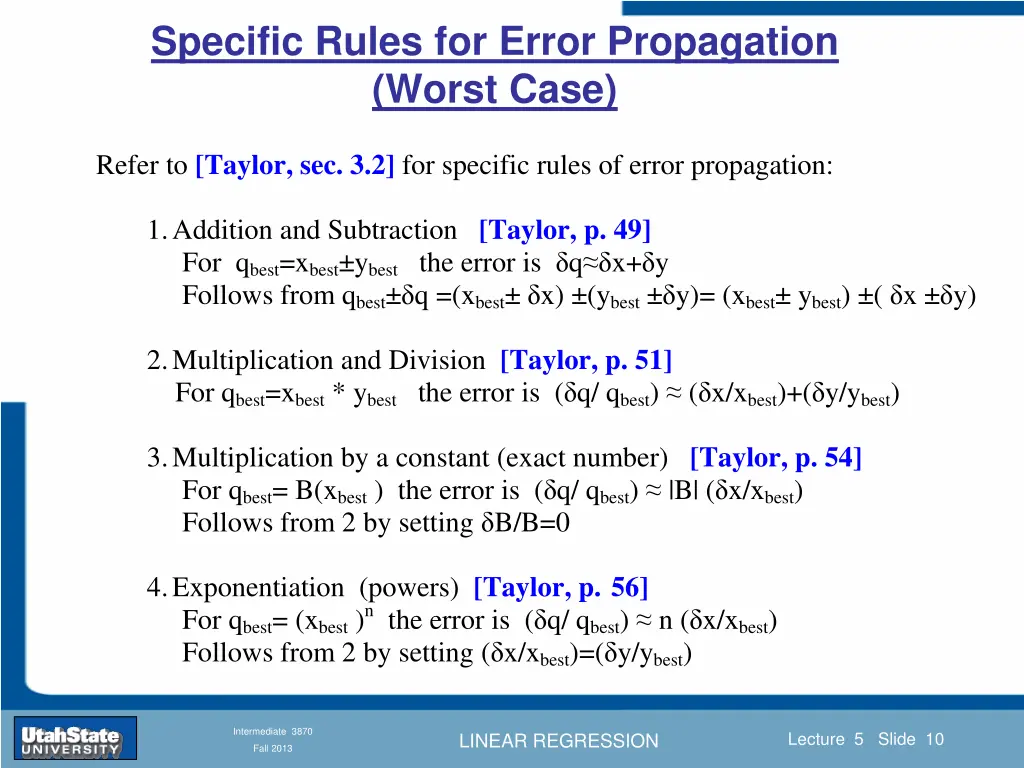 specific rules for error propagation worst case