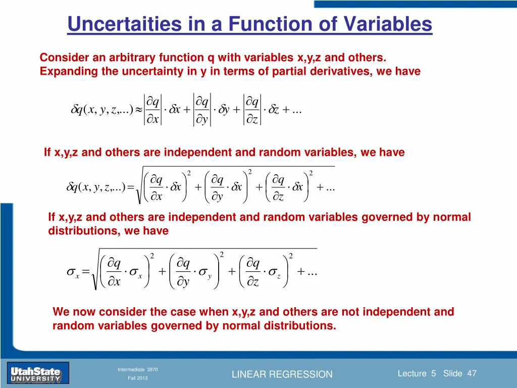 uncertaities in a function of variables