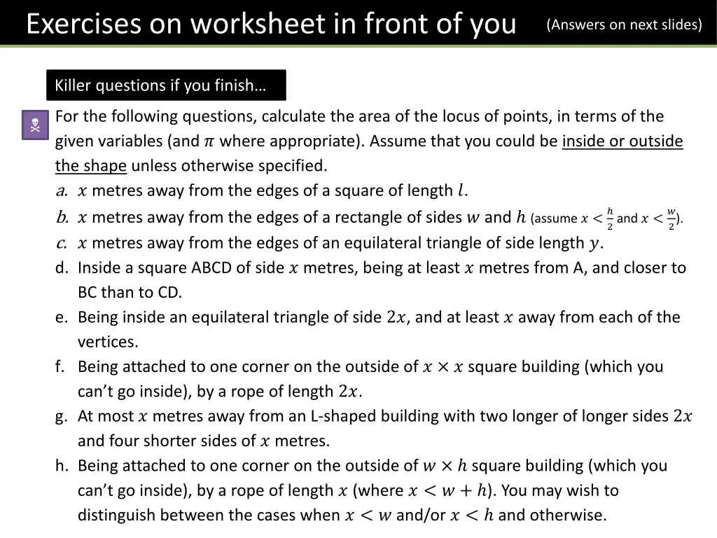 exercises on worksheet in front of you