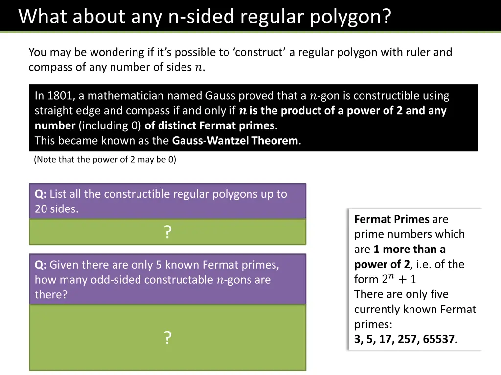 what about any n sided regular polygon