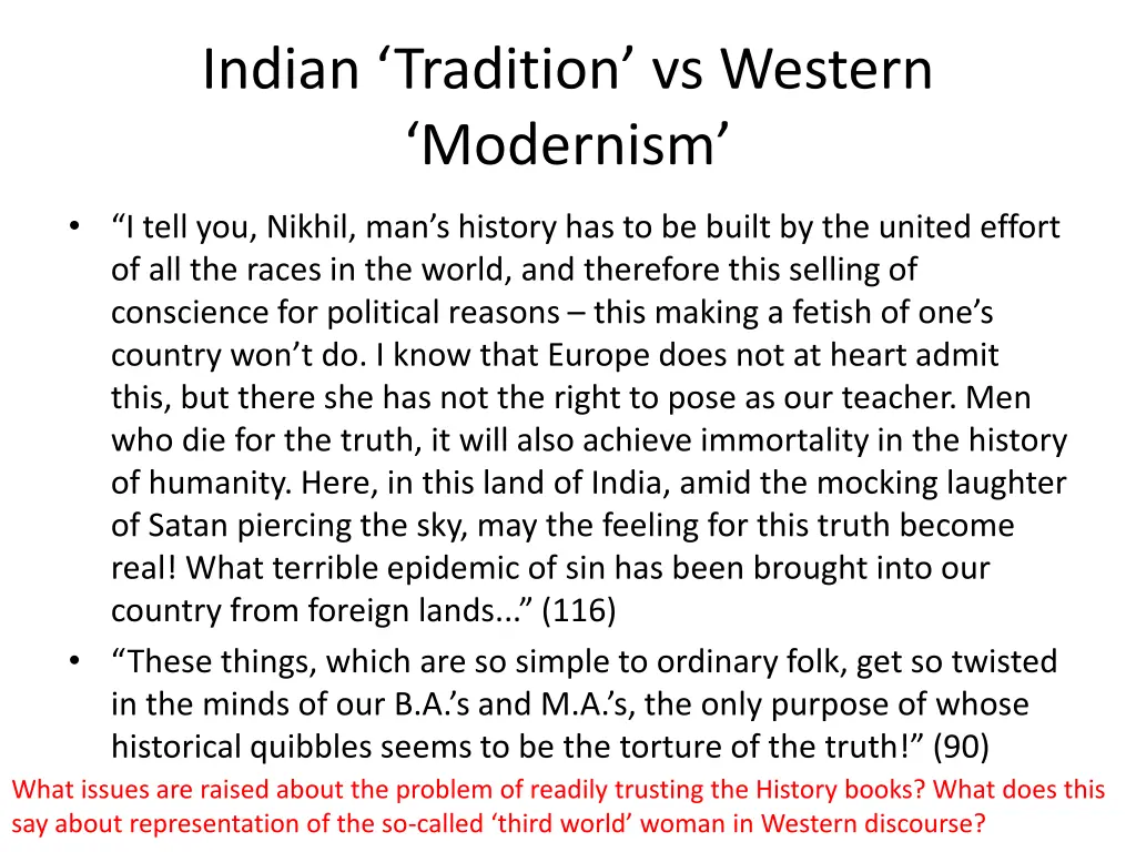 indian tradition vs western modernism