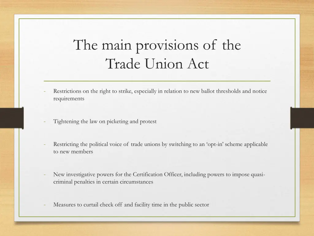 the main provisions of the trade union act