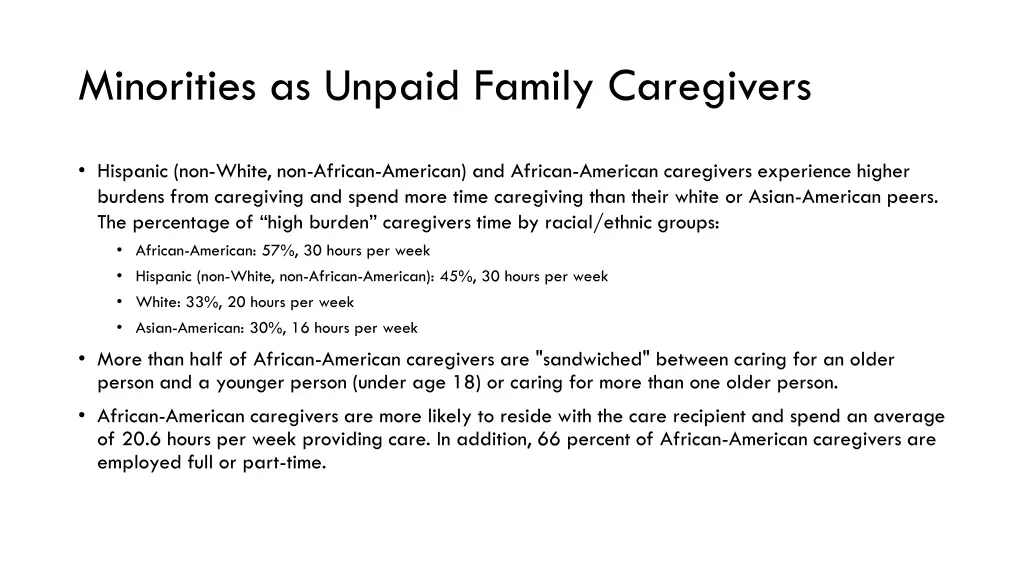 minorities as unpaid family caregivers