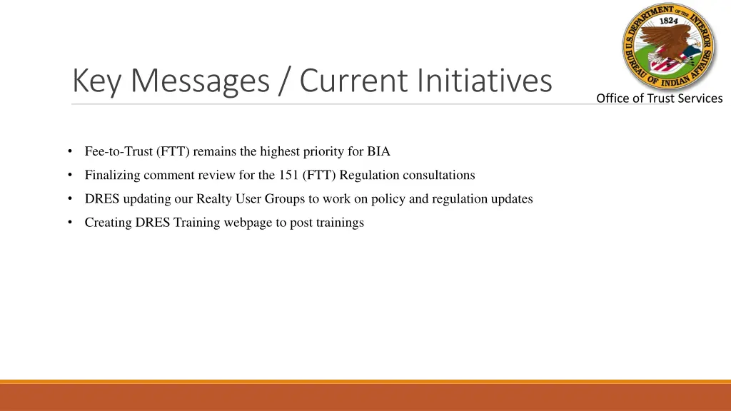 key messages current initiatives