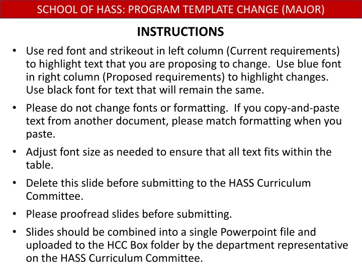 school of hass program template change major