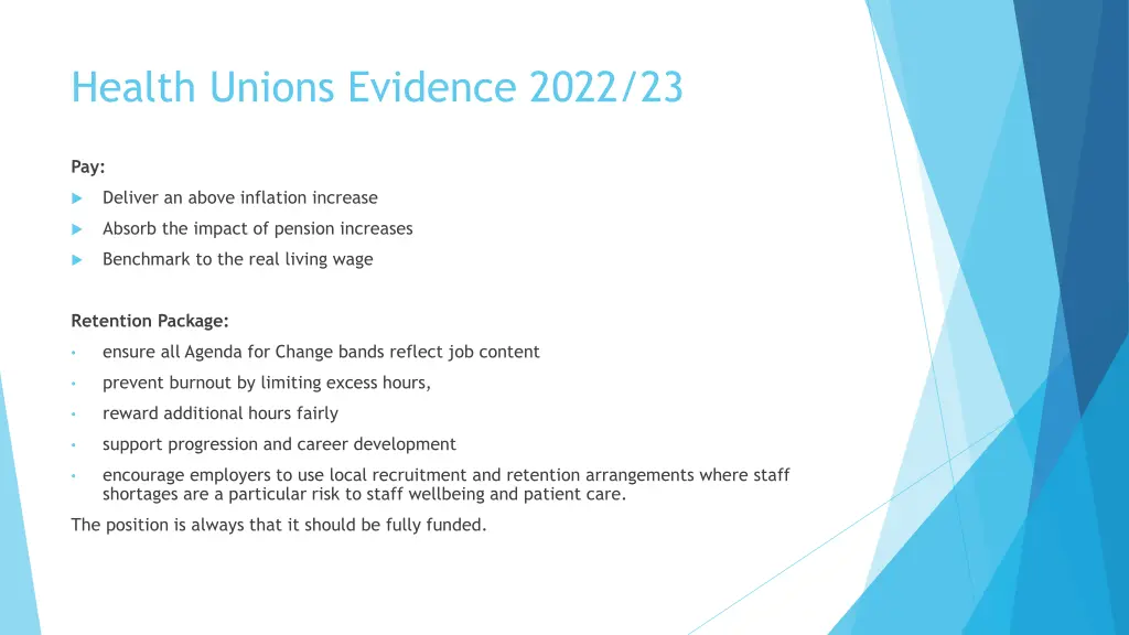 health unions evidence 2022 23