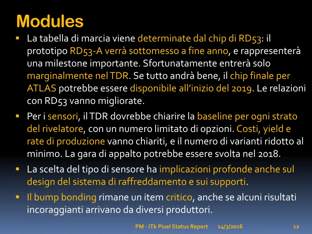 modules la tabella di marcia viene determinate