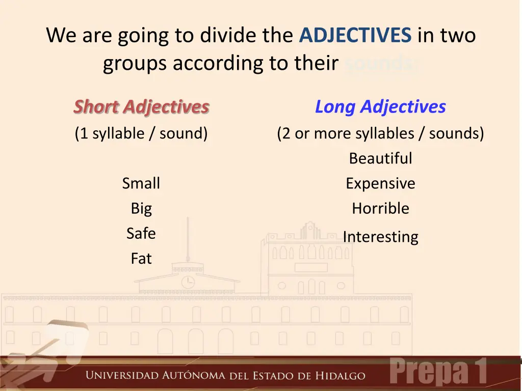 we are going to divide the adjectives