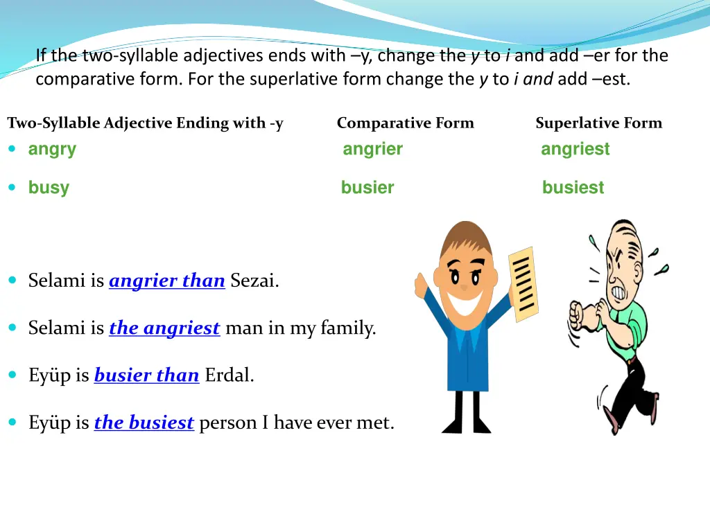 if the two syllable adjectives ends with y change