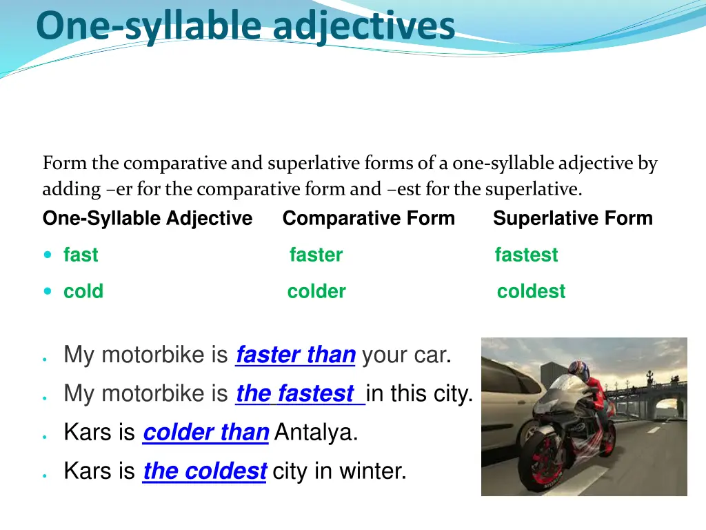 one syllable adjectives