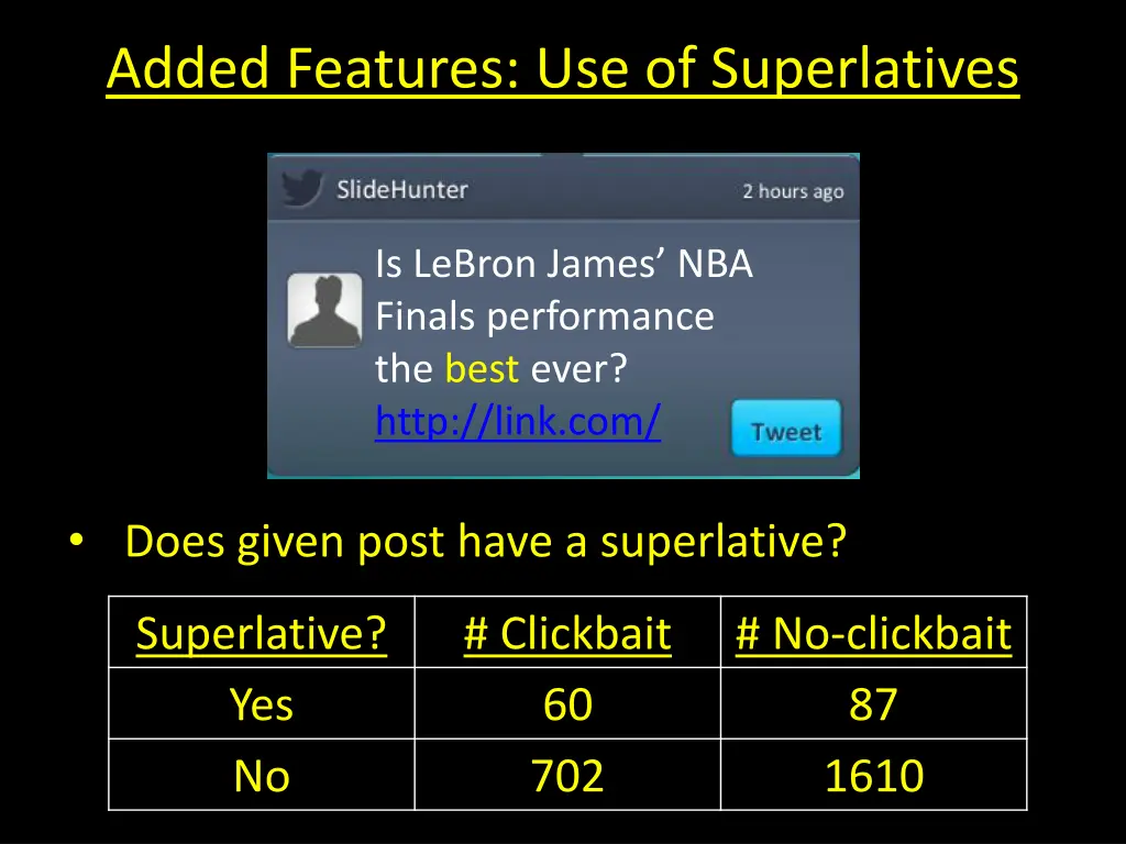 added features use of superlatives