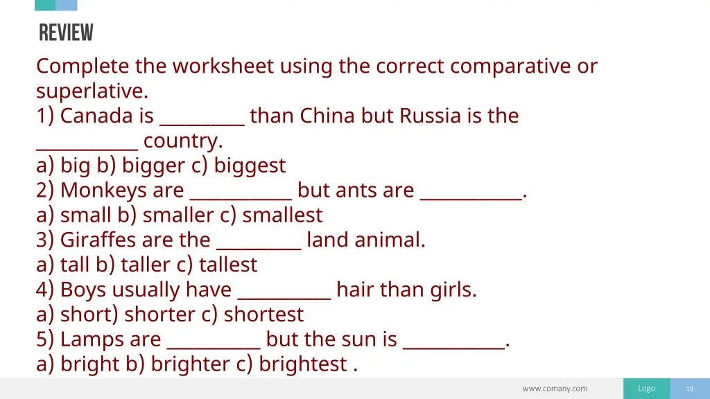 complete the worksheet using the correct