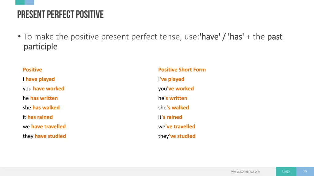 to make the positive present perfect tense