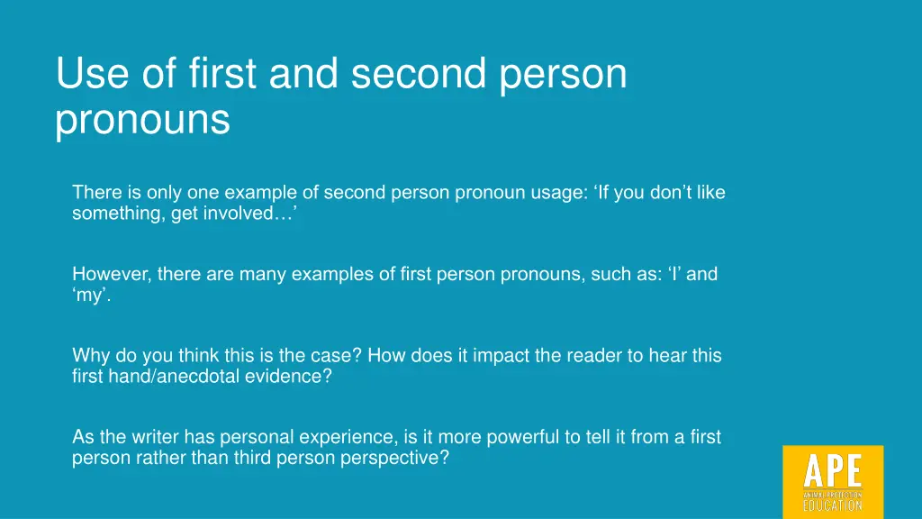 use of first and second person pronouns 1