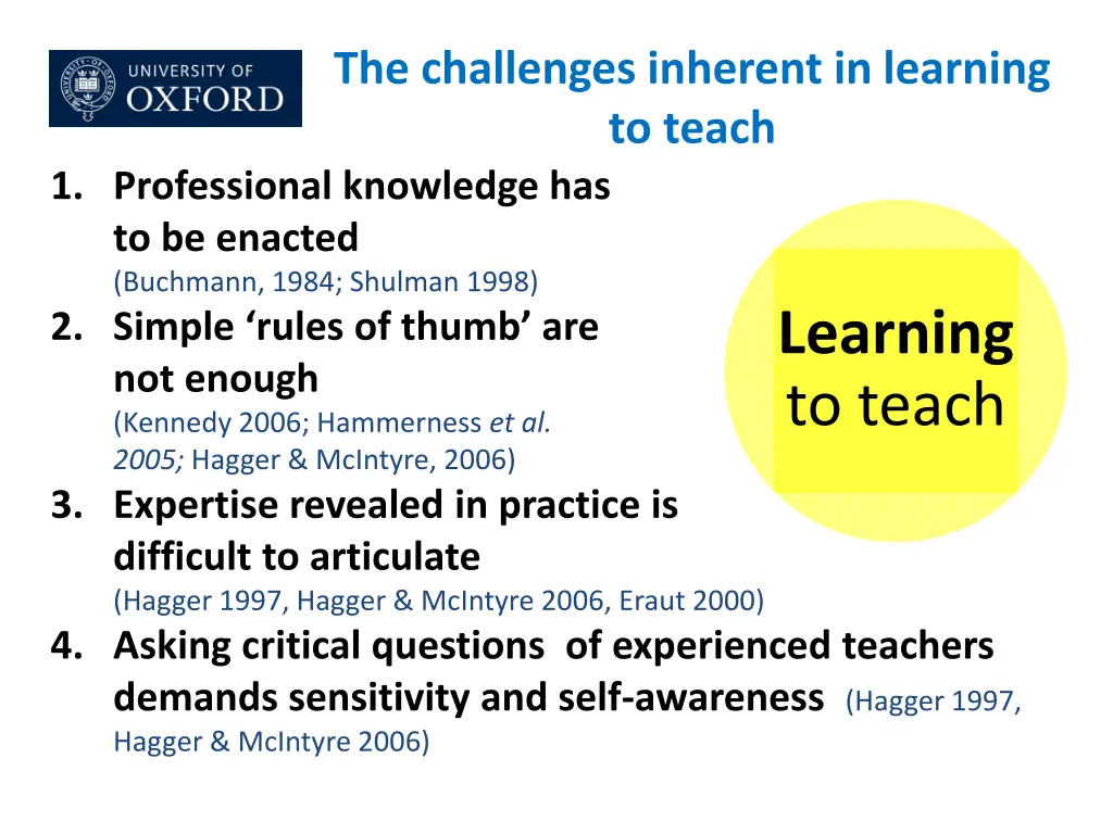 the challenges inherent in learning to teach