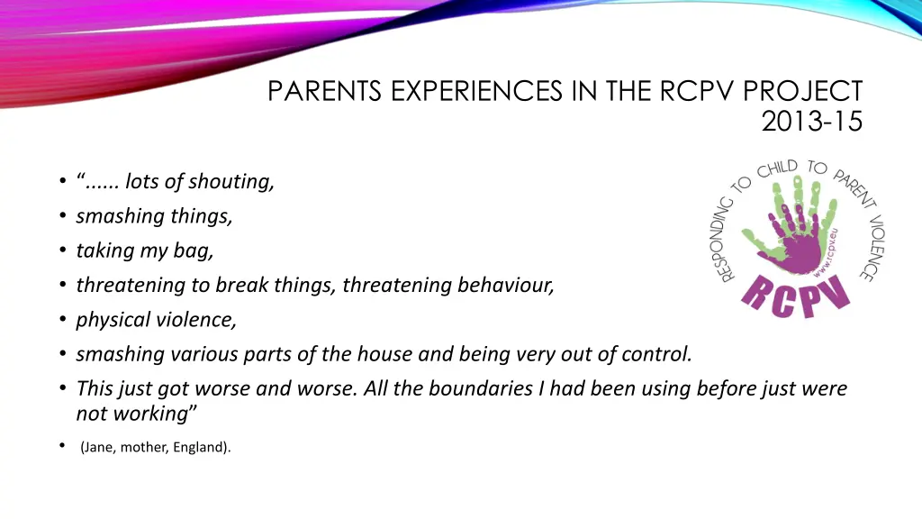 parents experiences in the rcpv project 1