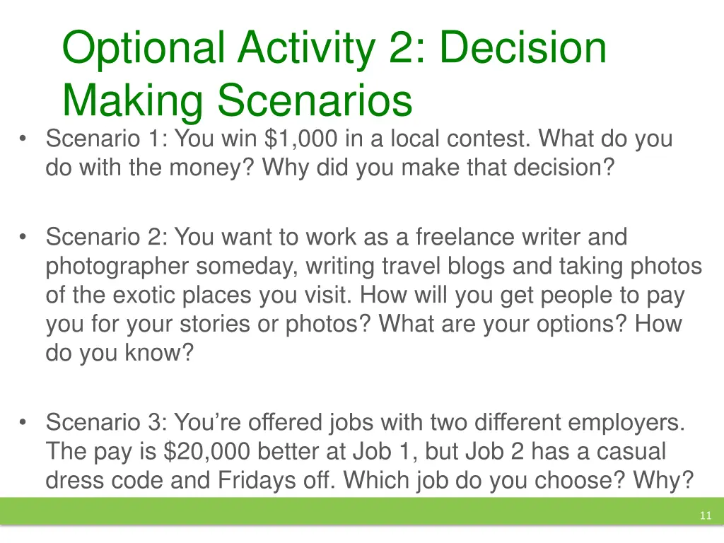 optional activity 2 decision making scenarios