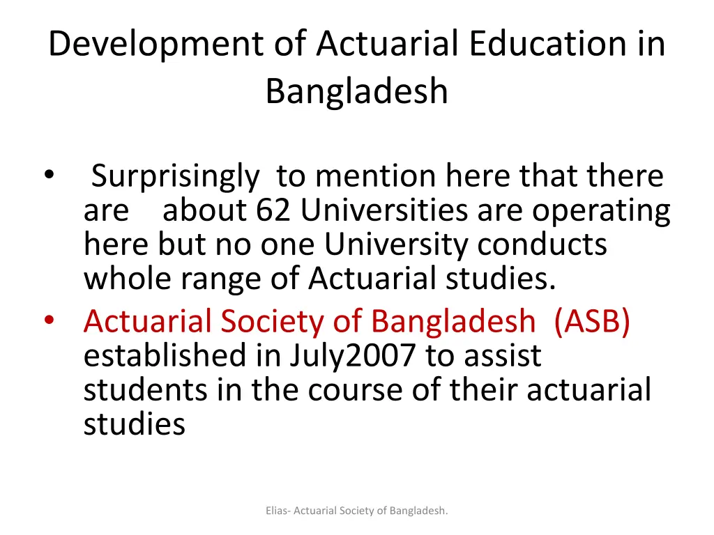 development of actuarial education in bangladesh