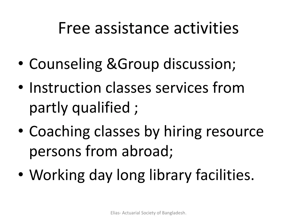 free assistance activities