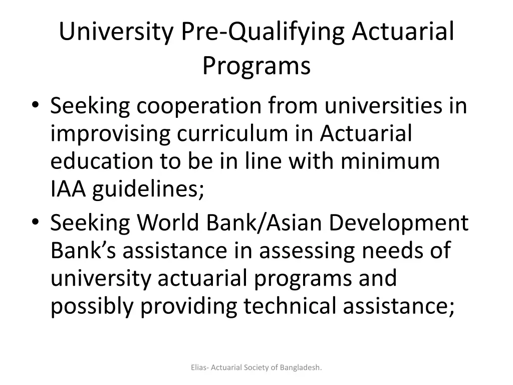 university pre qualifying actuarial programs