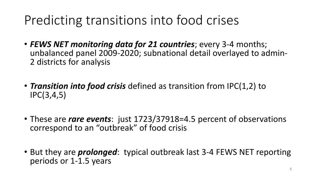 predicting transitions into food crises